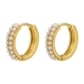 Orecchini a cerchio in ottone placcato oro 18k con doppie file di mini perle bianche - Oro