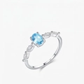 Anello elegante in argento sterling S925 con cristallo blu ovale e pietre marquise - Taglia US 5