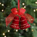 Red flocked Christmas bell ornaments with gold glitter and elegant red organza bow tie - Red Flocked Double Bells