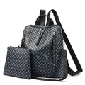 Mochila negra de cuero PU con lunares azules y bolso de mano pequeño a juego - Juego De Mochila Y Estuche / Negro
