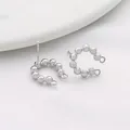 Pendientes de aro en C con cuentas de plata 925 bañados en oro de 14K con lazos colgantes - 1 Par (2 piezas) / K blanco / Plata