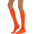 Vibrant bright orange knee-high socks for women with classic ribbed cuffs and soft texture - One Size / Orange