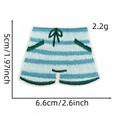 Blue and white striped shorts embroidery patch with green bow and size measurements - Striped Shorts Style (14#)