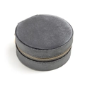 Portable round velvet jewelry storage case in dark grey with golden metal zipper - Round / Gray