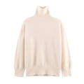 Women's cream oversized turtleneck sweater with thick ribbed knit cuffs and hem detail - S / Off White