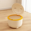 Beige cat-ear pet waste bin with orange trim and open lid on wooden floor - Standard Pack / Yellow