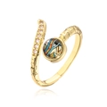 Detalle de anillo chapado en oro 18K con gema de ojo de diablo y circonitas blancas - Abierto Ajustable / Estilo de Piedra Preciosa Azul y Naranja Abstracto (12976)