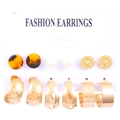 Five-piece gold earring set with tortoise shell studs, faux pearls and C-shape hoops - 5 Pairs Set - Tortoiseshell Acrylic (F121)