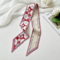 Floral print silk scarf with French typography in elegant red and cream white color - Flowery Splendor Rose Pink