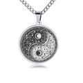 Collar vintage de acero inoxidable con colgante Yin Yang y motivo de sol y luna en plata - Color Acero