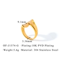 Detailed specs of 18K PVD gold plated stainless steel ring with 5.6g weight and dimensions - Adjustable Open / Gold - Overlapping Design - G1574