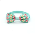 Mint green dog bowtie with pink hearts and yellow dots on ribbed fabric strap - Style 10-Mint Green Hearts