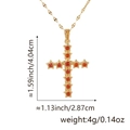 Gold cross necklace with orange zircon pendant showing dimensions 1.59 by 1.13 inches - Style Y (Hollow Cross/Orange Zirconia)