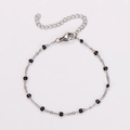 Minimalist silver stainless steel bracelet with 15 small black beads and lobster clasp - Steel-Black