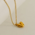 Minimalist 3D puffy heart pendant necklace in golden mirror finish on cross chain - Letter V