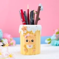 Yellow bear pen holder with starry tag and cloud detail on a pastel gradient backdrop - Yellow Bear Pen Holder (9021-7B Yellow)