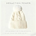 Winter knitted white beanie with warm fleece lining and fluffy faux fur pompom decoration - Cable Knit-Thickened Style / Beige