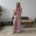Set in maglia rosa Morandi con maglione a dolcevita e pantaloni ampi a pieghe - S / Rosa