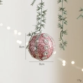 Pink 8cm Christmas foam ball ornament with sequins and faux diamonds on pine branch - Pink Foam Ball Style G