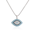 Silver devil's eye pendant necklace with blue and white zircon stones on white background - Silver Style (22396)