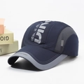 Navy blue and grey breathable quick-dry mesh baseball cap with stylish racing print - Adjustable / Navy Blue