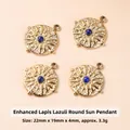 Set of 4 gold stainless steel sunburst pendants with blue lapis lazuli stone centers - Optimized Lapis Sunburst-Large