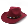 Burgundy western wool cowboy hat with turquoise and wooden bead decorative band - M(56-58cm) / Burgundy