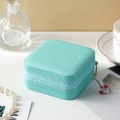 Tiffany blue square PU leather mini jewelry box with cross-grain texture and zipper - Small Square Case / Small Square Box Light Blue