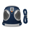 Navy blue breathable mesh dog harness and leash set with reflective trim and logo - XS / 3rd Gen Upgrade Navy Blue
