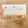 Gold 5 Pairs Set (Pearl/Geometric Hoop)(HS739-16)