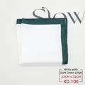 Detailed view of 22x22cm white pocket square with dark green borders and satin finish - White with Dark Green Edge
