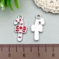 Red and white Christmas candy cane charms with red bows and metal hanging loops - 1Pc Christmas Candy Cane