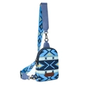 Blue bohemian canvas sling bag with tribal geometric patterns and adjustable wide strap - Navy Blue 1