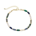 Bohemian natural stone bead bracelet with colorful cylinders and gold spacers - Cylindrical Stone Style (B-B23092101A)