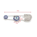 Detail view of silver evil eye safety pin brooch with blue crystals and size dimensions - Silver Evil Eye - Single Charm