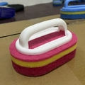 Kitchen sponge cleaning brush with ergonomic white handle and pink-yellow layered scrubber - Small Red (14x8.5)
