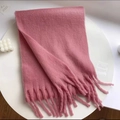 Thick pink plush plaid scarf with long fringe details for warm winter styling - Solid Watermelon Red
