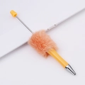 Yellow fuzzy beaded pen with orange faux fur and telescopic metal pointer for teaching - Macaron Orange