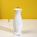 White ceramic vase with vertical groove texture and elegant flared base in 20cm height - Glazed Vertical Stripes (21cm)