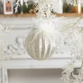 Silver textured glass Christmas ball with white feathers, 7.8cm hanging ornament, 20g - White Feather Glass Ball
