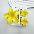 Three-piece yellow frangipani flower hair claw set made of translucent material - Bright Yellow Set (including Card)