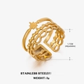 Anillo ajustable de acero inoxidable dorado de tres capas con estrella y perlas - Estilo De Estrella Octogonal Dorada De 3 Capas / Dorado