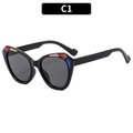 Cat eye glasses frame with black finish and colorful geometric accents on corners - Black Frame Grey Lens