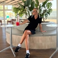 Women's black polo short sleeve knit top and pleated mini skirt two-piece set - S / Black