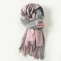 Pink and grey plaid scarf in blended cashmere with soft tassels for winter - 200x70cm / Pinkish Grey