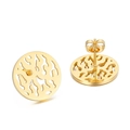 Golden hollow circular stud earrings featuring abstract wave texture in polished steel - Abstract Flame Hollow Style (KE59583-K)
