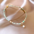 Multi-layer beaded bracelet with light green stone beads, pearls, and gold accents - Amazonite Pearl Anklet