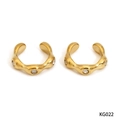 Textured gold ear cuffs made of 316 stainless steel with three sparkling zircons - Wave Zirconia Style (KG022) / Gold