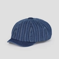 Casquette rétro en denim délavé bleu avec texture rayée et visière courte élégante - M (56-58cm) / Bleu clair