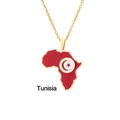 Golden Tunisia map pendant necklace with red enamel and star crescent symbol - Tunisia